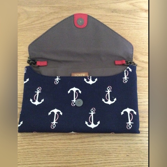 J CREW Nautical Mariner Sailor Anchor CLUTCH Shoulder Bag Purse ~Red White Blue - Picture 5 of 6